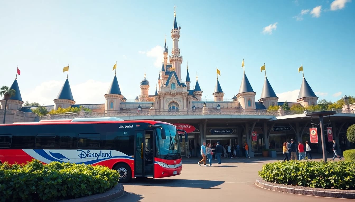 Traveling from disneyland paris to airport in a striking shuttle bus setting.