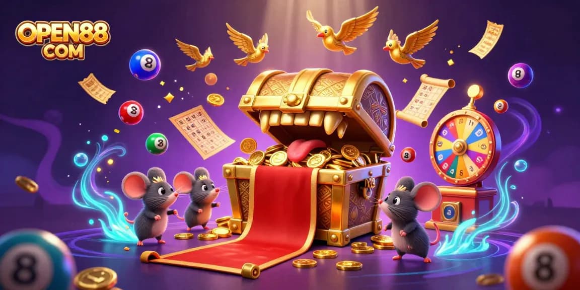 Experience the thrill of gaming at OPEN88 COM with dynamic lottery elements and treasure chests.
