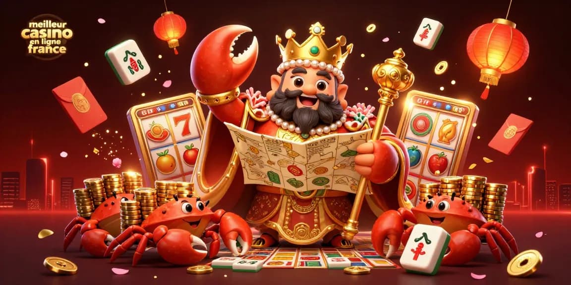 Découvrez les jeux excitants au meilleur casino en ligne France avec un crabe impérial et des jetons d'or.