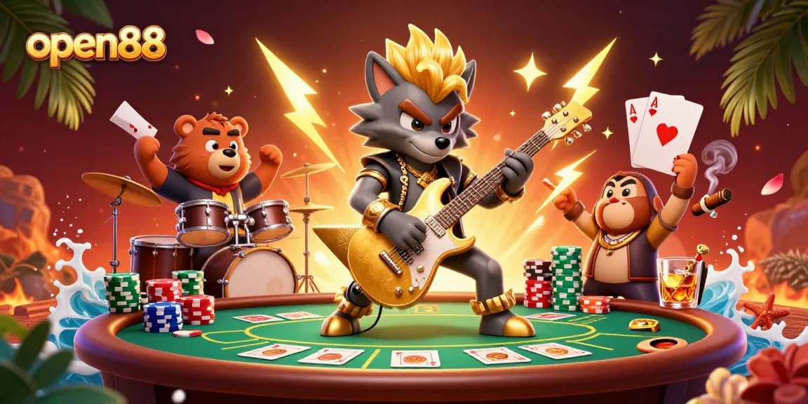 Experience thrilling fun at open88 with dynamic casino action and vibrant characters in 3D illustration.