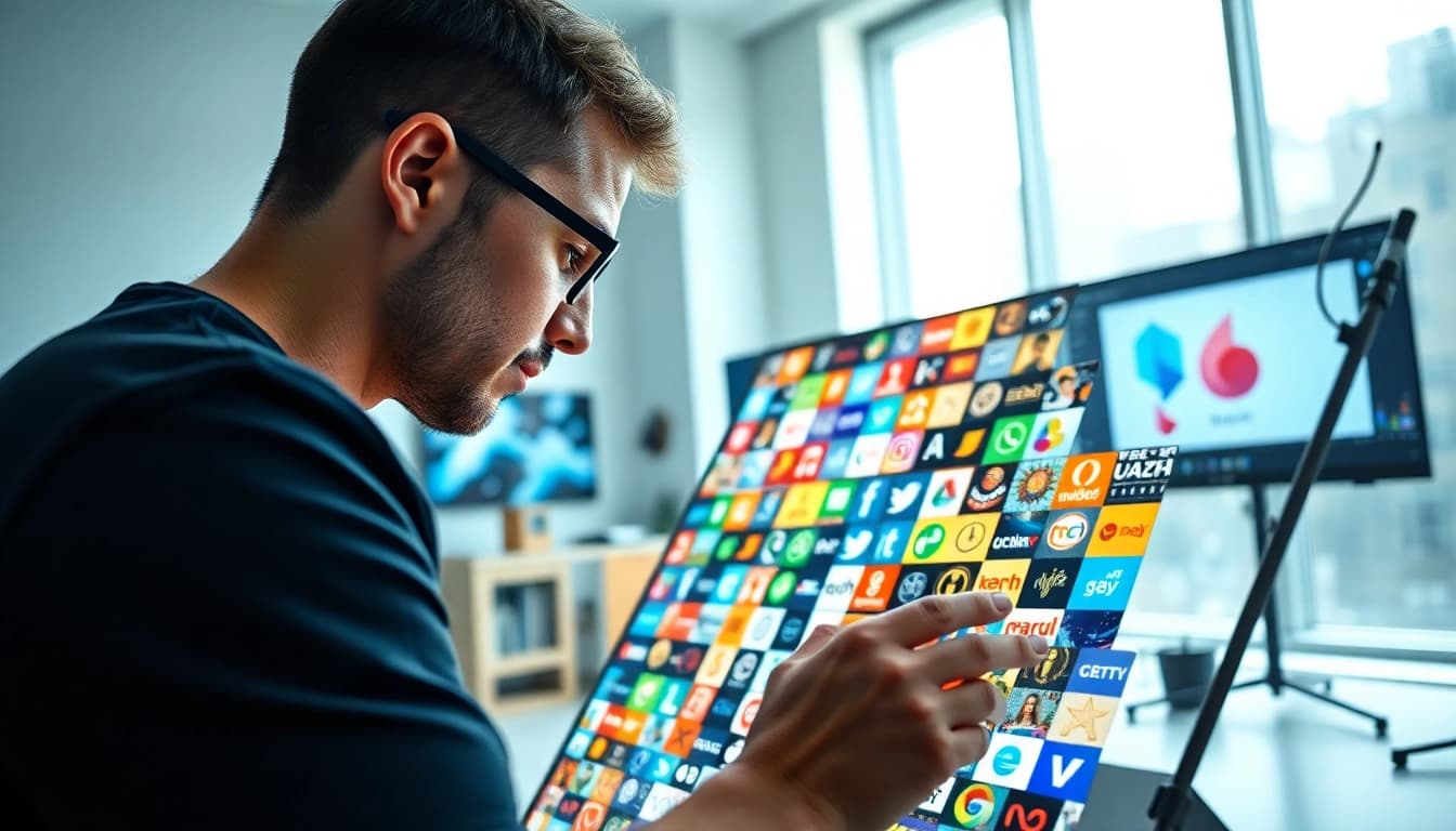 Design illustration of the million dollar homepage concept showcasing vibrant logos and artwork.