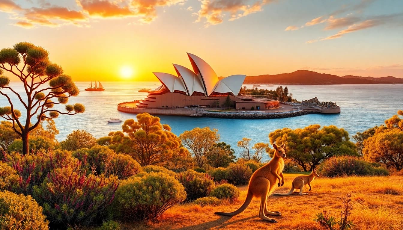 Discover the vibrant landscapes of Australia featuring iconic landmarks and diverse wildlife.