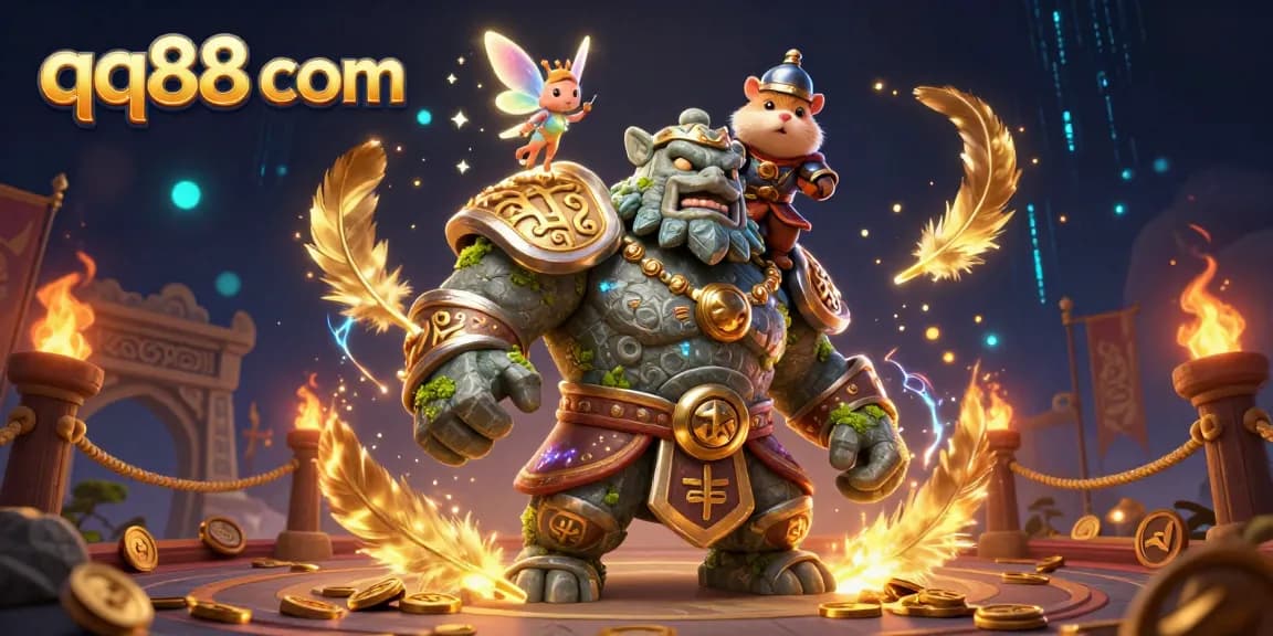 Engage with qq88 com's casino adventures through a vibrant 3D illustration of magic and strategy.