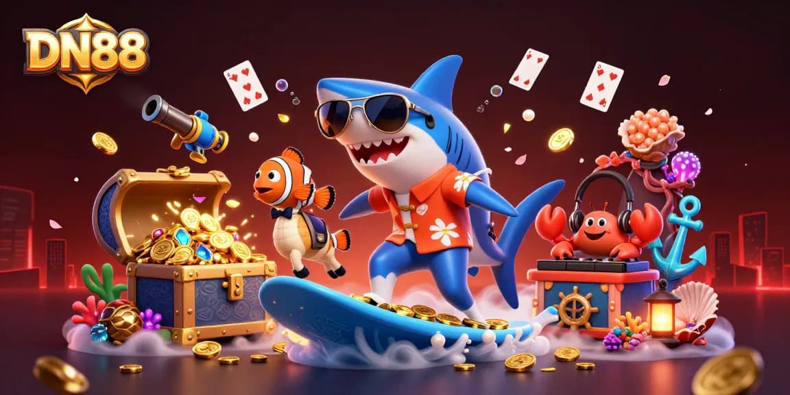 Surf with DN88's dynamic characters in a colorful underwater casino adventure.