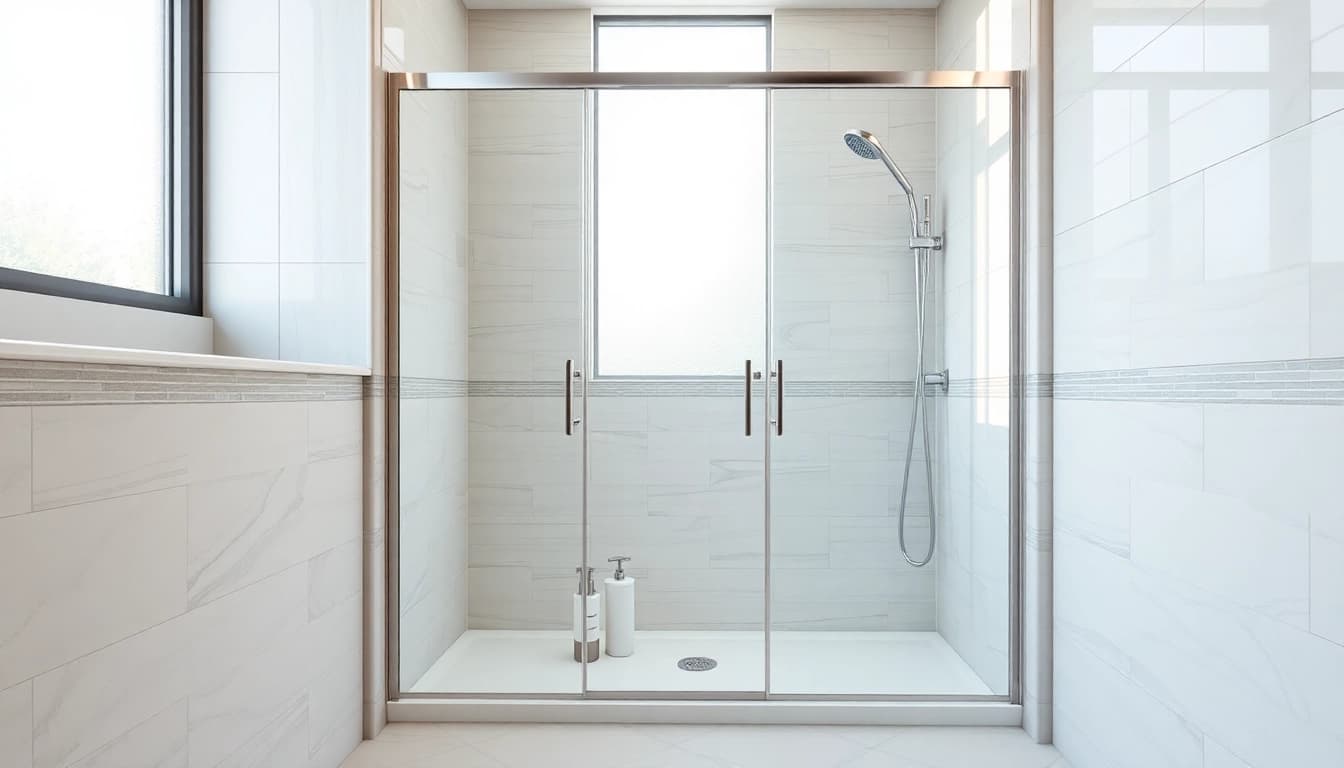 Showcase of elegant showers au products in a modern bathroom emphasizing sleek design and natural light.