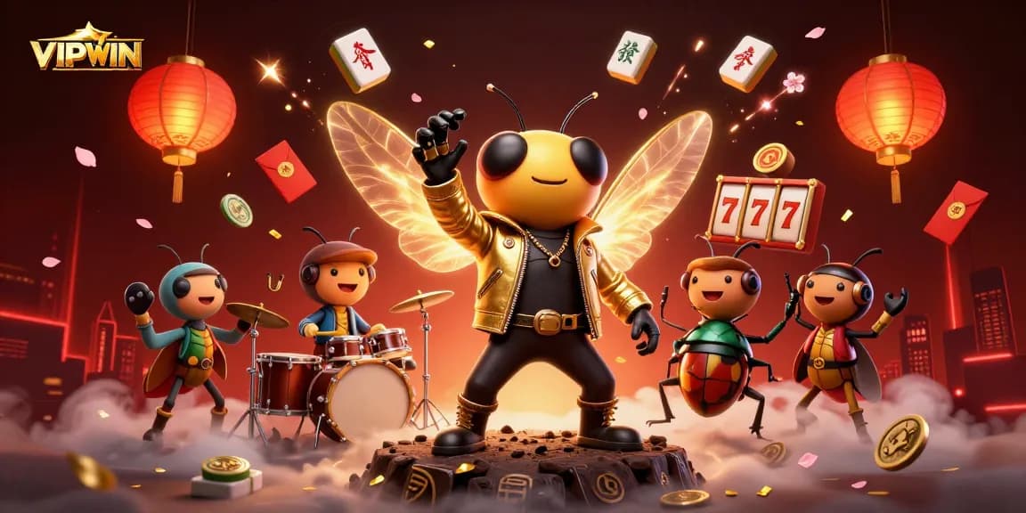 Experience the excitement of VIPWIN with a 3D casino scene featuring vibrant characters and dynamic elements.