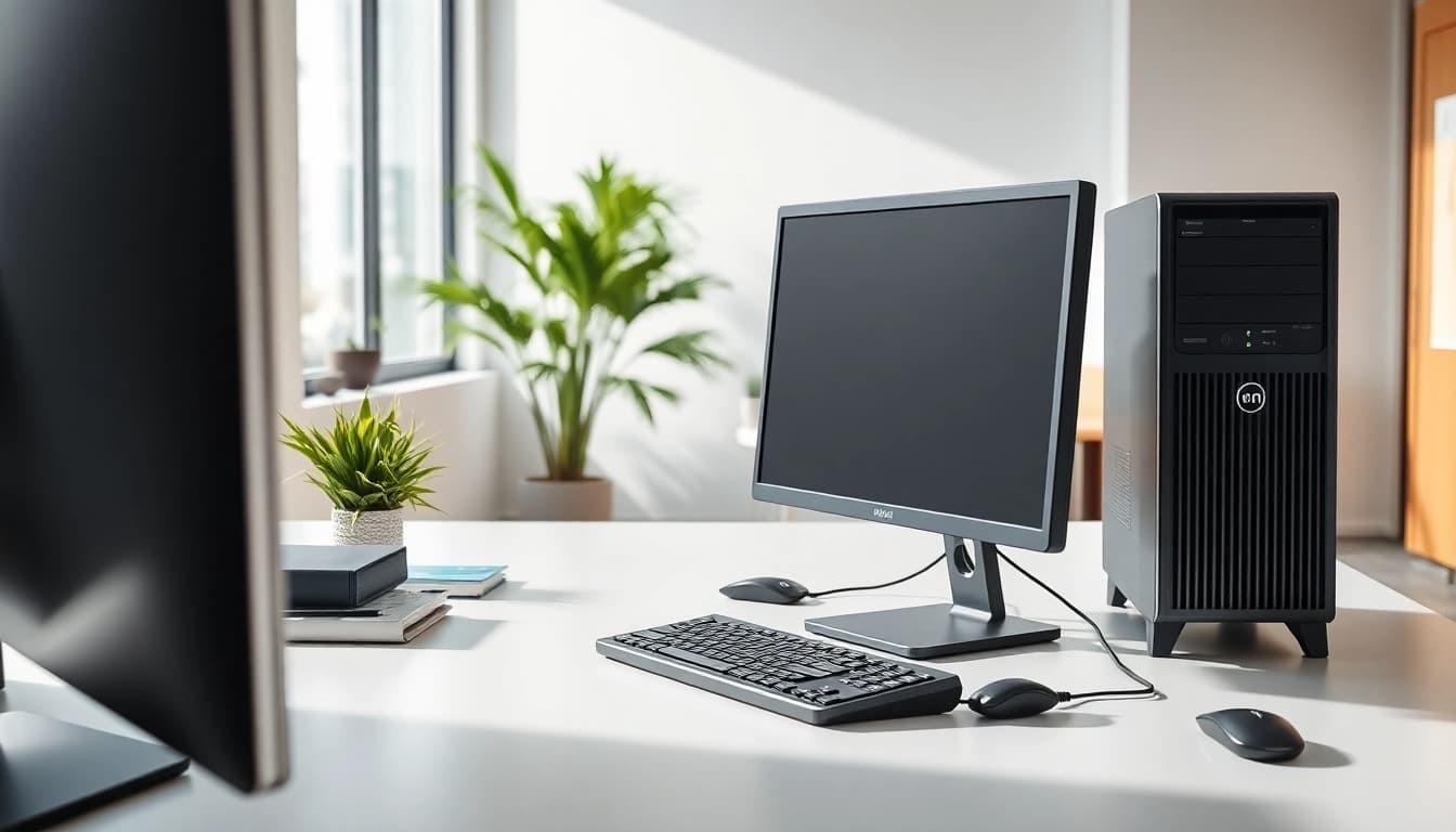 Ρυθμισμένη οθόνη refurbished pc σε επαγγελματικό περιβάλλον με καλαίσθητο σχεδιασμό.