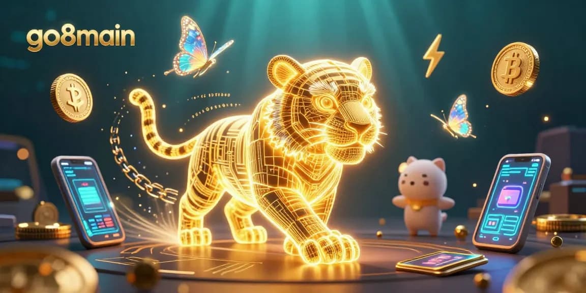 Spin the reels at go8main with a vibrant neon tiger in a dynamic digital casino.