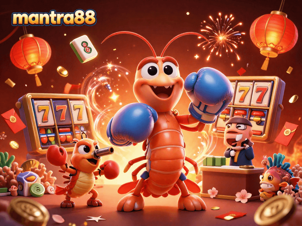 Experience the vibrant action of mantra88 with cartoon sea champions amidst a festive casino backdrop.