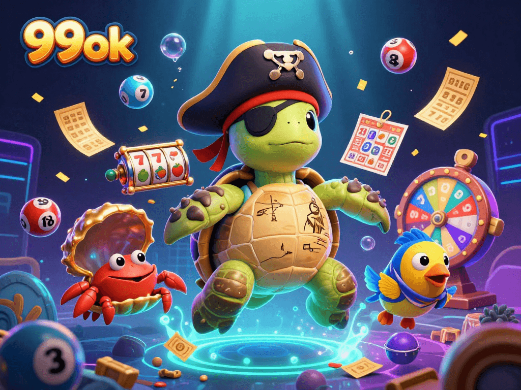 Engage with the thrilling 99ok pirate treasure hunt featuring vibrant animated casino elements.
