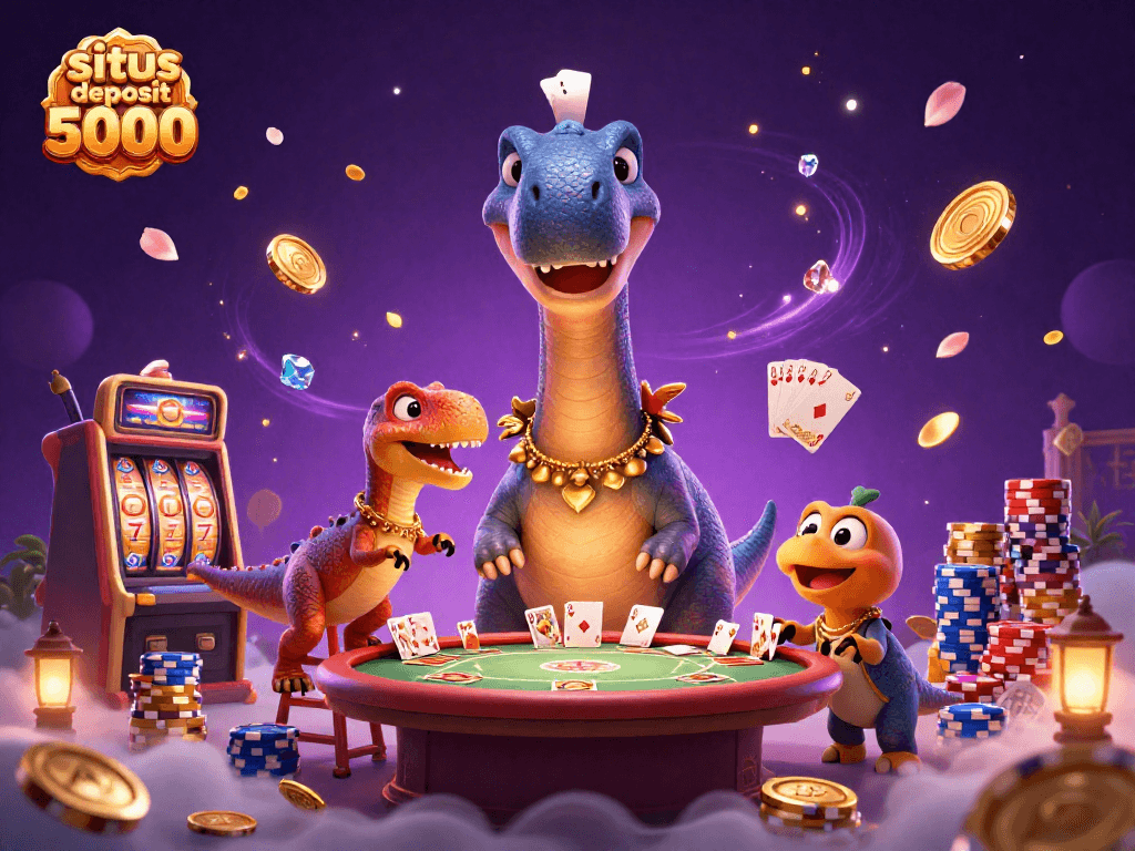 Experience situs deposit 5000 with thrilling slot reels, vibrant colors, and dynamic gameplay in an enchanting casino scene.