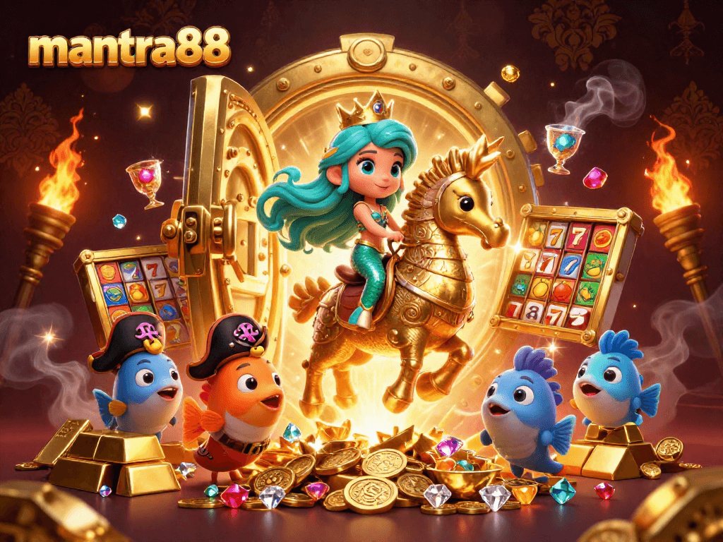 Win big with mantra88 slots, featuring mermaids and treasures in a dazzling 3D illustration.