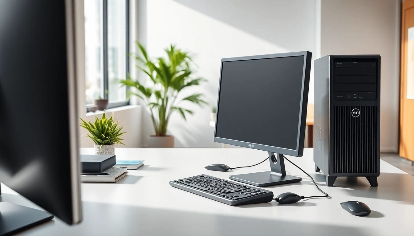 Ρυθμισμένη οθόνη refurbished pc σε επαγγελματικό περιβάλλον με καλαίσθητο σχεδιασμό.