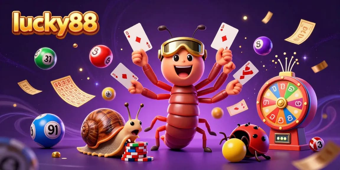 Experience luck and excitement with lucky88 in this vibrant casino scene featuring unique characters and elements.