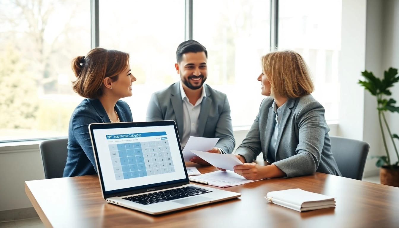 Engaging visual of a financial advisor demonstrating the NY maintenance calculator for couples.