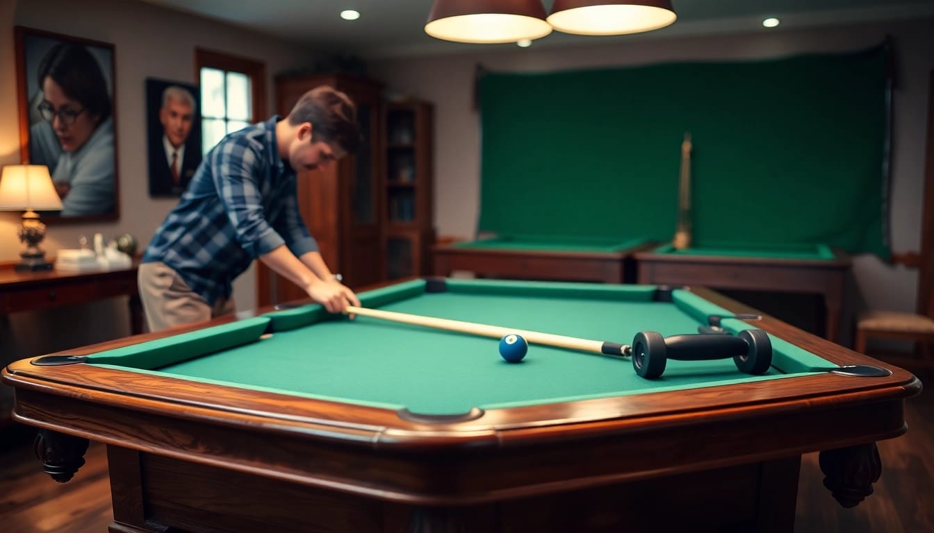 Pool table mover carefully disassembling a classic billiard table in a cozy room