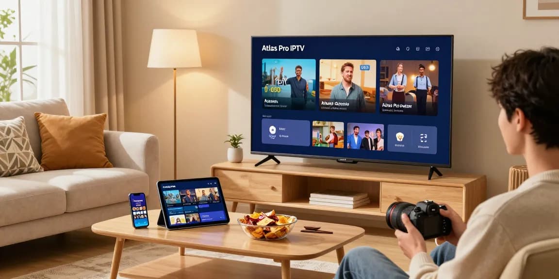 Experience seamless streaming with atlas pro iptv on a Smart TV in a cozy living room.