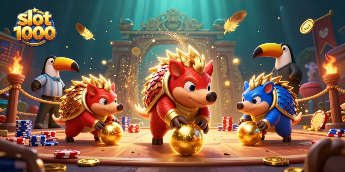 Menggulung bola emas dengan slot 1000, pangolins bersaing di atas tumpukan chip poker.