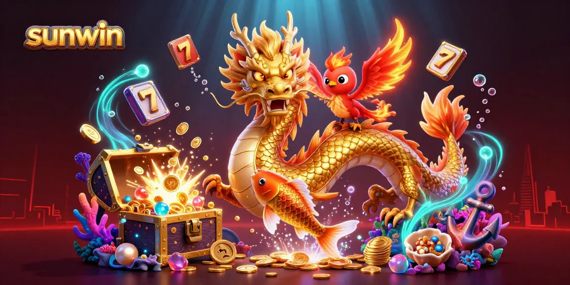 Experience captivating gameplay at sunwin with a dynamic scene of a golden dragon and vibrant casino elements.