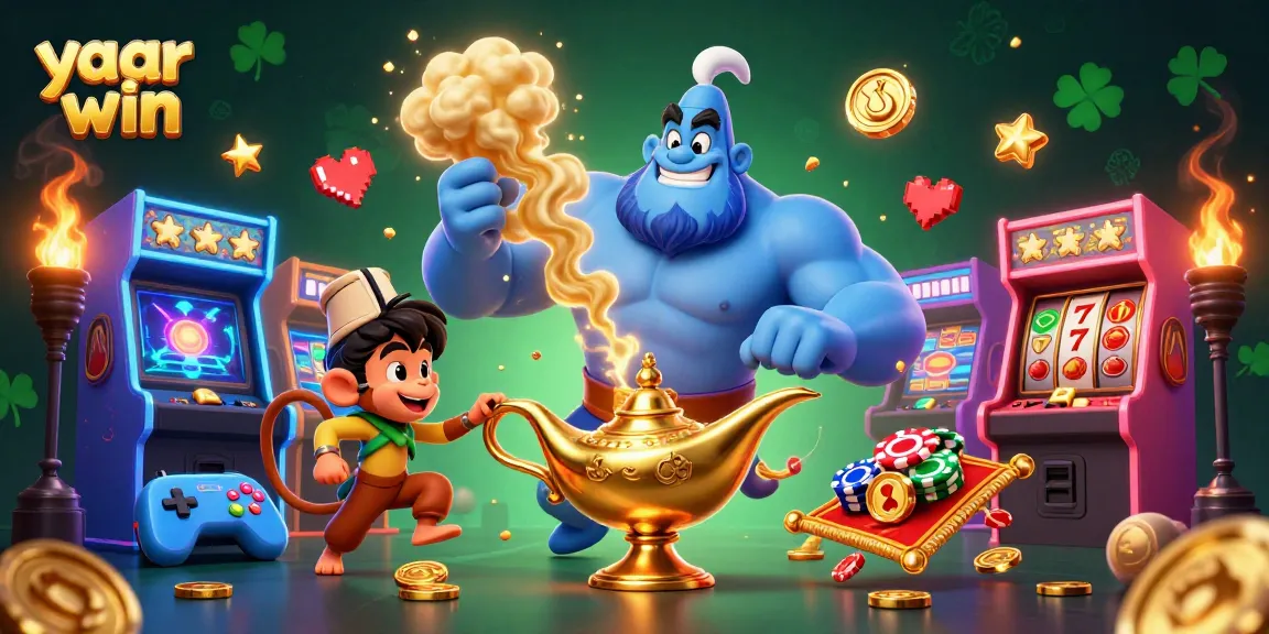 Join the yaar win adventure with a genie, monkey and magical casino elements in vibrant 3D art.