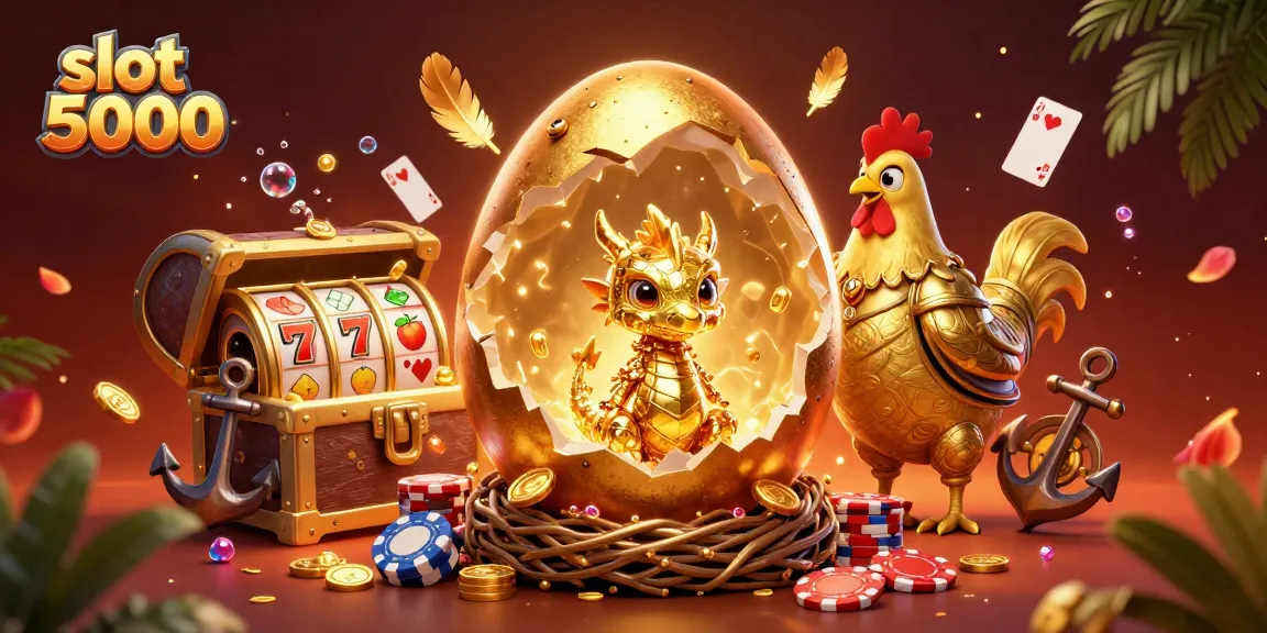 Mainkan slot 5000 dan menangkan hadiah dengan naga emas dan harta karun di latar menakjubkan.