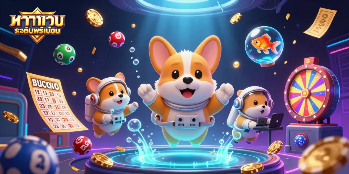 เล่นบาคาร่าเว็บระดับพรีเมียมในคาสิโนอวกาศกับสุนัขน่ารักในภาพ 3D