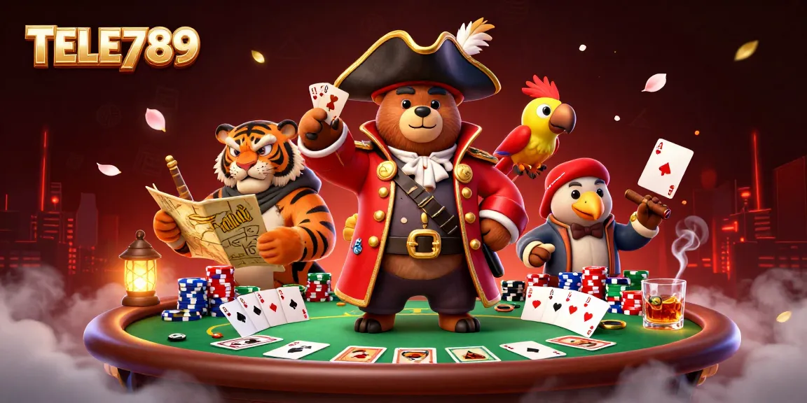 Join the adventure at TELE789 as our pirate captain bear and crew celebrate big wins at the poker table.