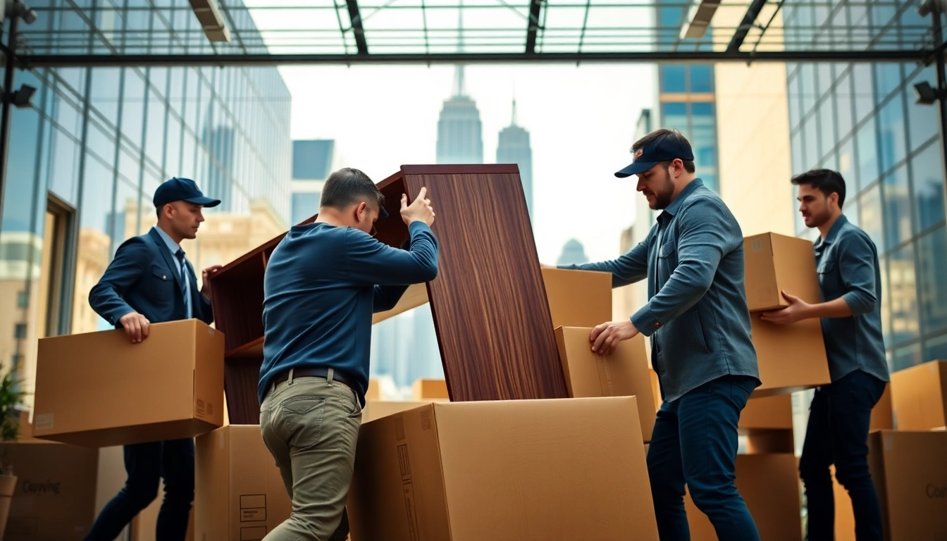 Efficient team providing Office Moving Services NYC in a bustling urban setting.