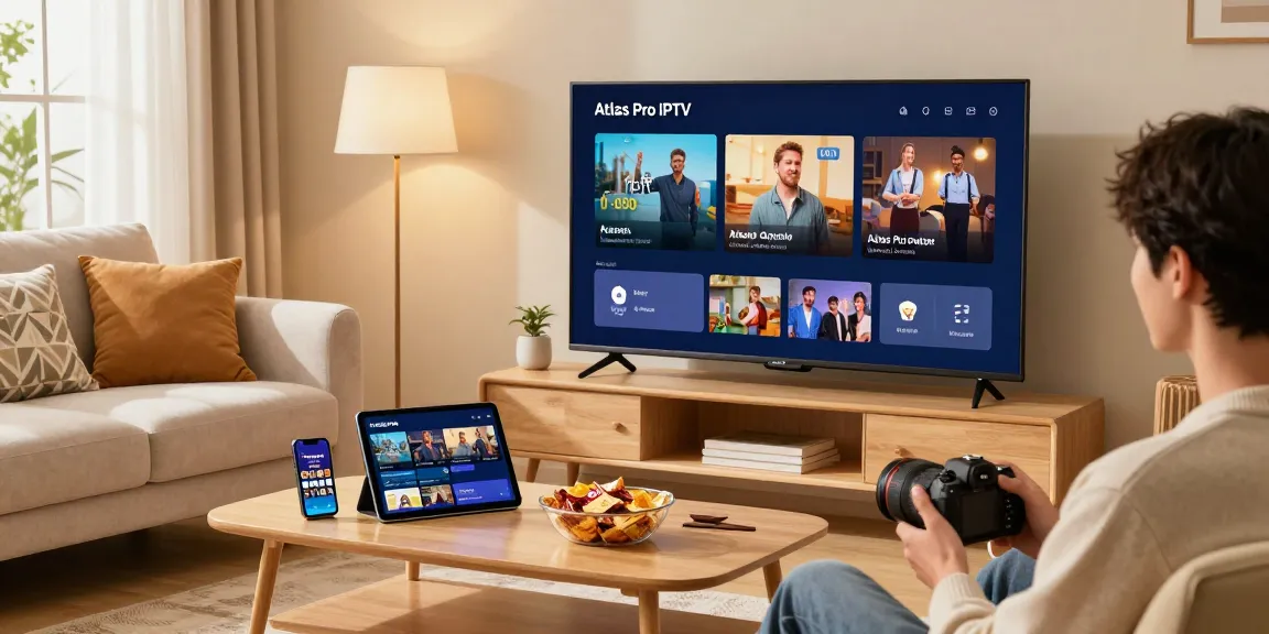 Experience seamless streaming with atlas pro iptv on a Smart TV in a cozy living room.