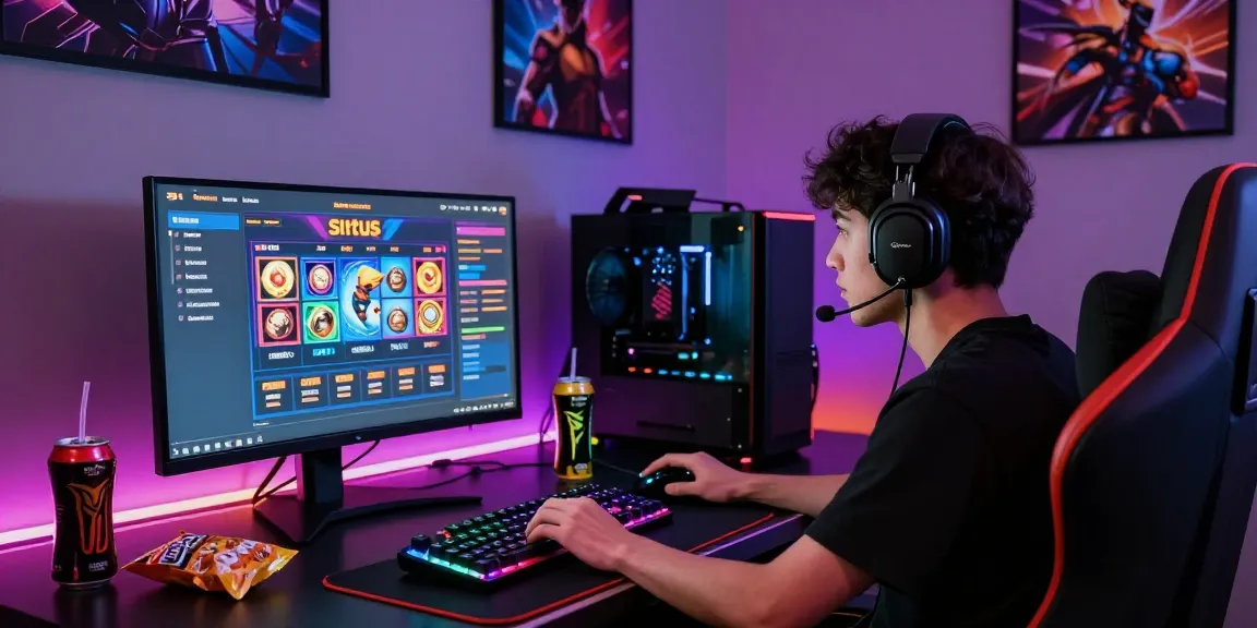 Engaging situs slot gaming setup showcasing vibrant graphics and immersive atmosphere