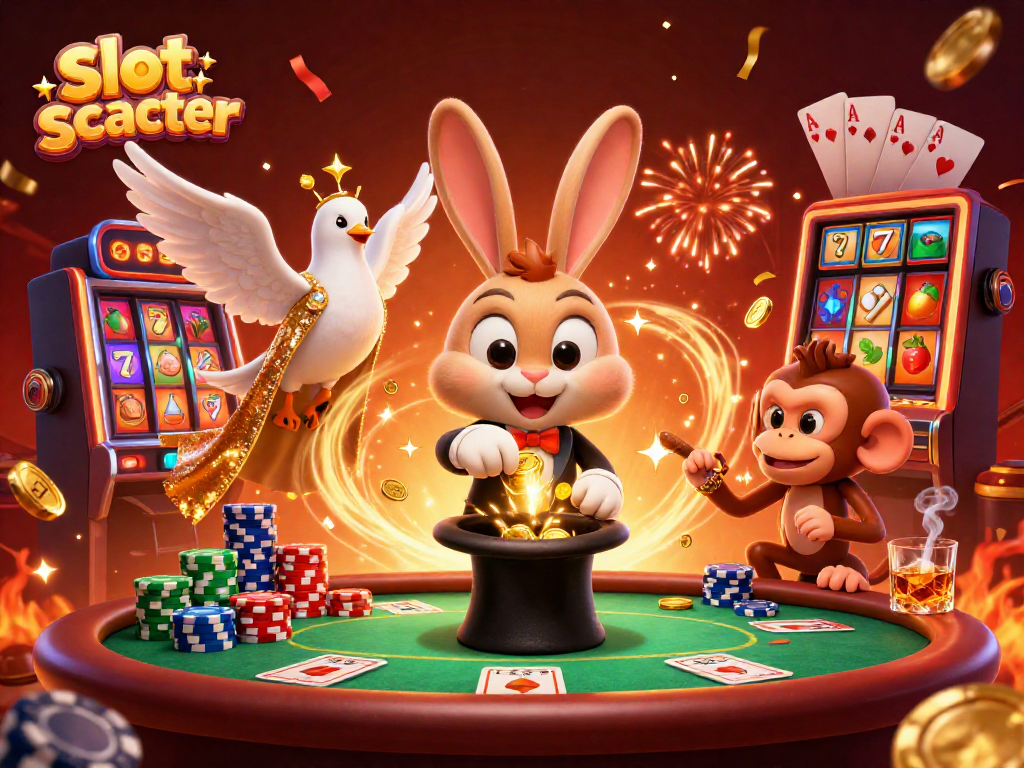 Experience exciting slot scatter wins in a colorful casino scene with magical characters and vibrant game elements.