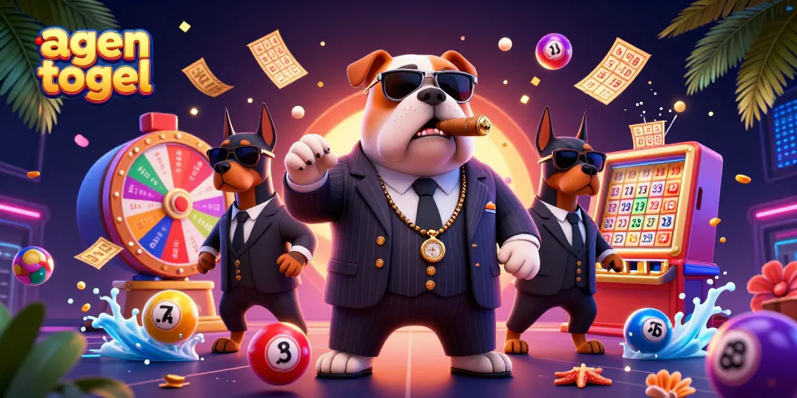 Experience the thrill of agen togel with vibrant lottery elements surrounding a mafia-themed scene.