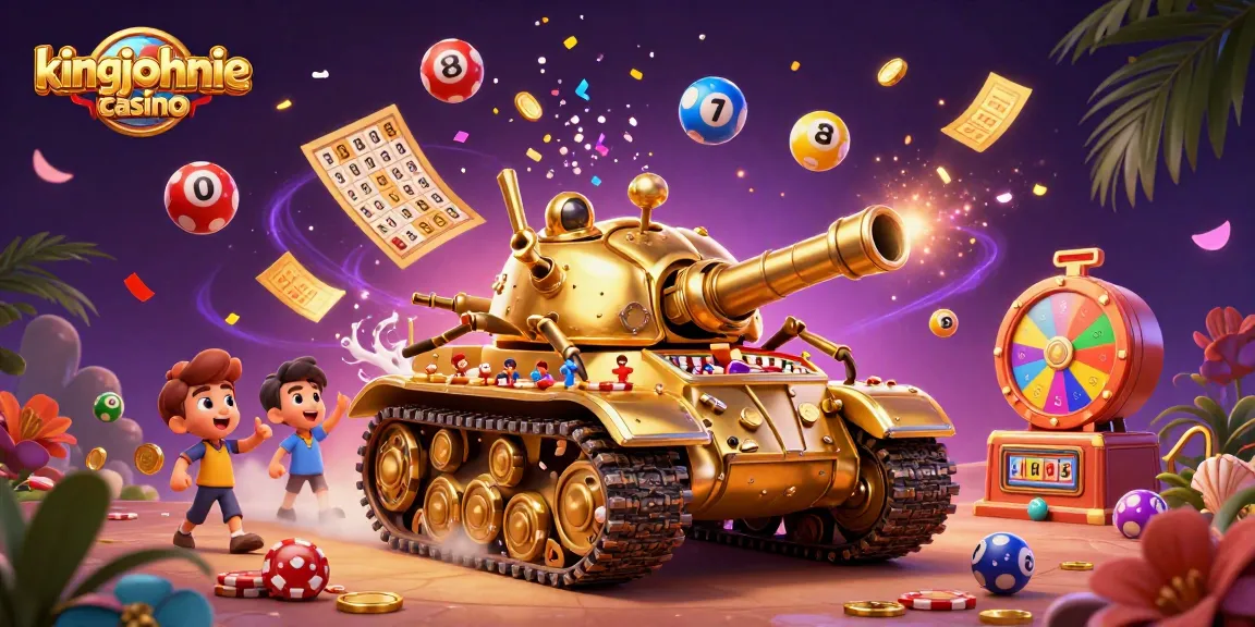 Experience the vibrant excitement of kingjohnnie casino with a dynamic 3D illustration featuring colorful lottery balls and golden tokens.
