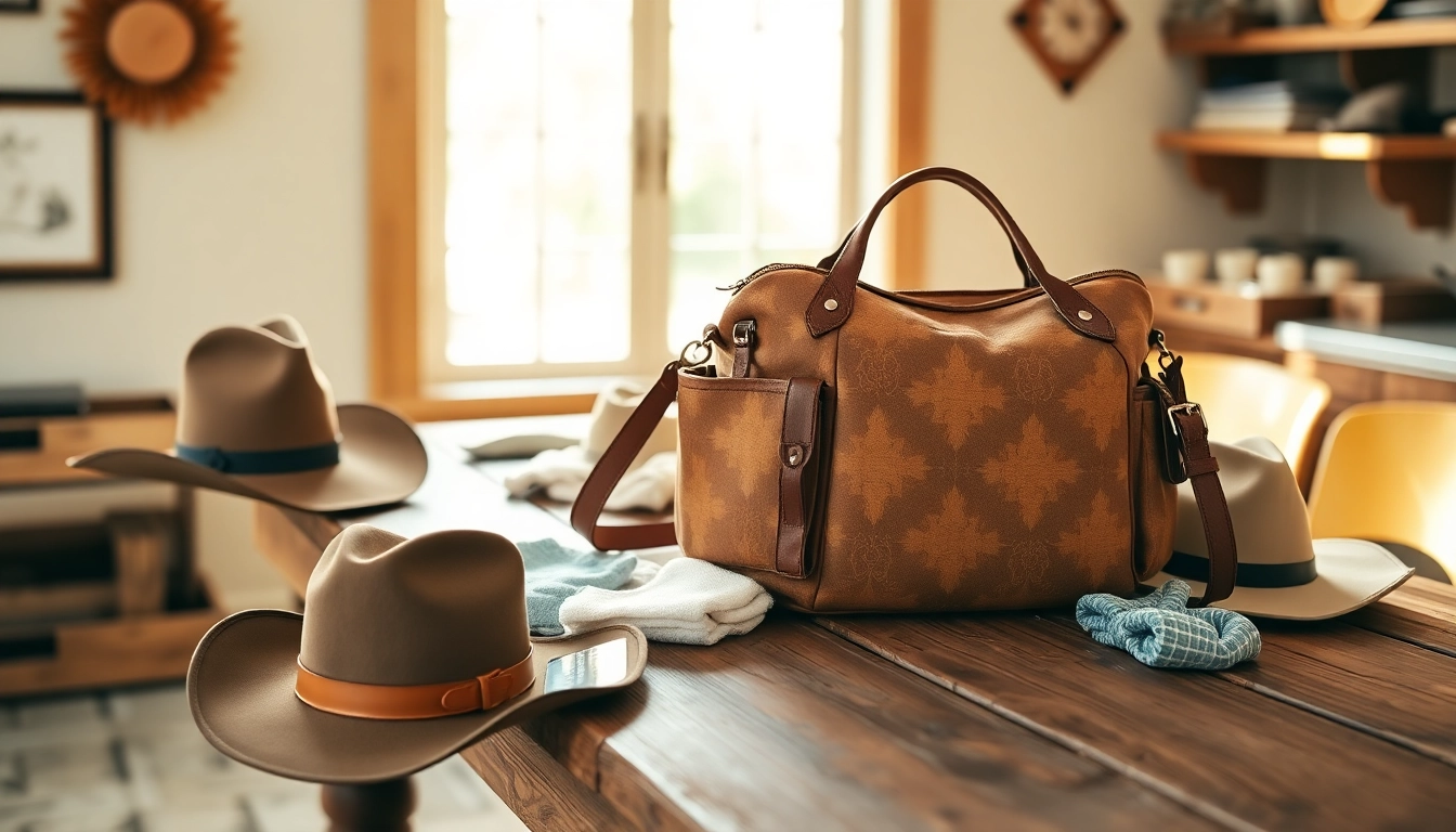 View a beautifully designed western diaper bag showcased in a rustic setting.
