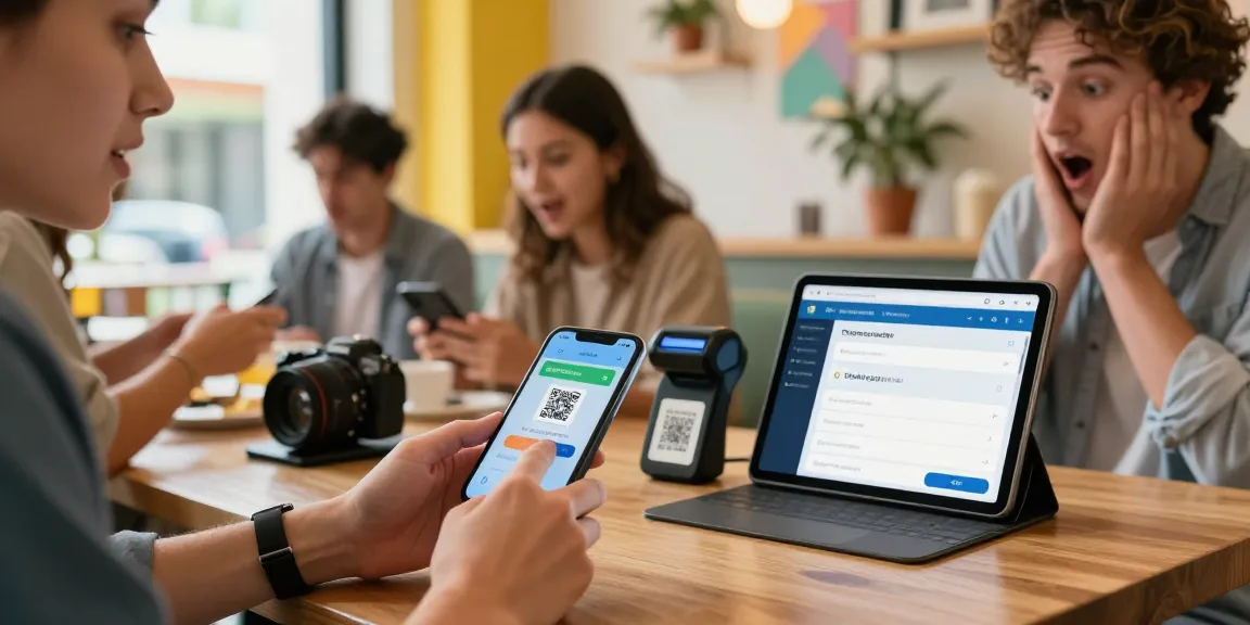 Engaging scene of using slot qris for seamless digital payments at a cafe.
