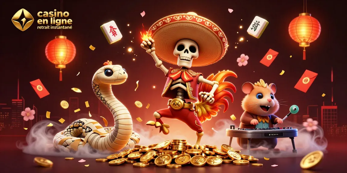 Vivez l'excitation d'un casino en ligne retrait instantané avec des personnages animés célébrant sur une pile de pièces d'or.