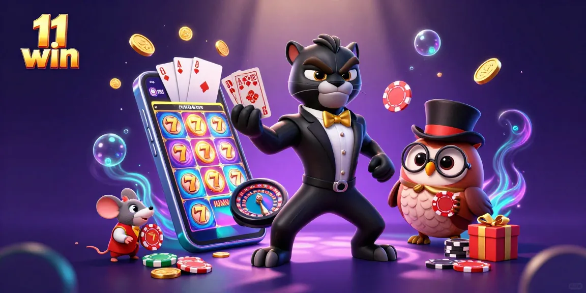 Experience the thrill of 11 win with lively characters and vibrant slot games illuminating the scene.