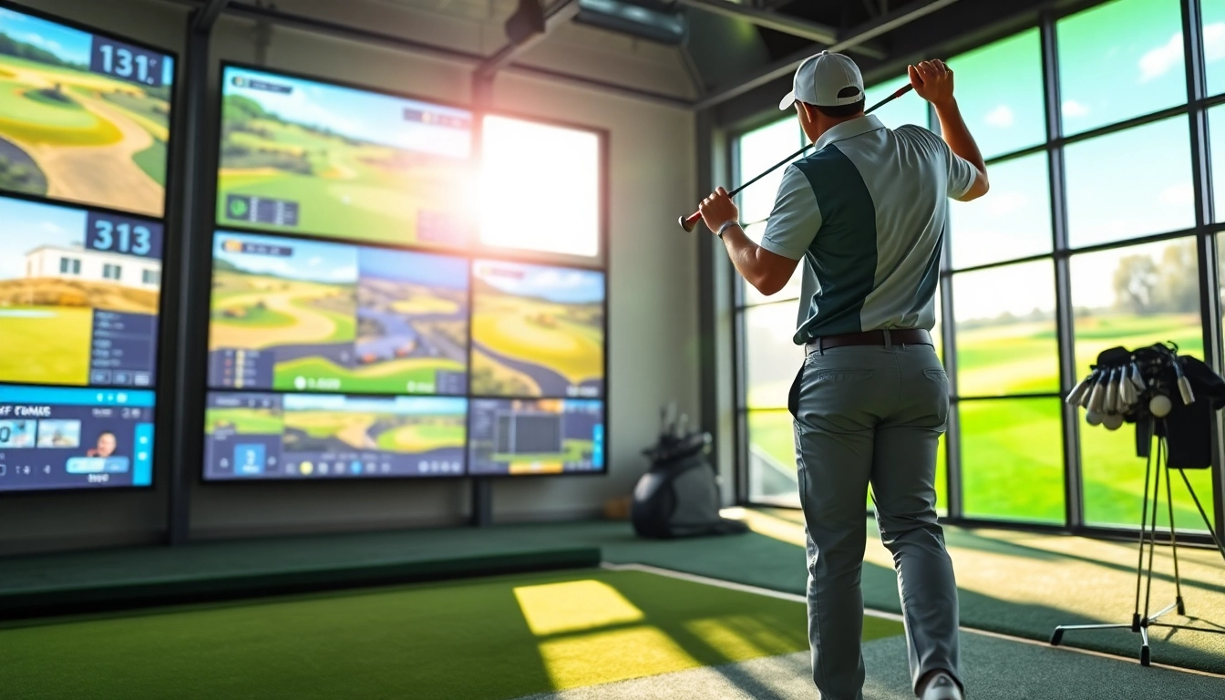 Golfer practicing with a simulator at TNGolfStation, enhancing swing performance.