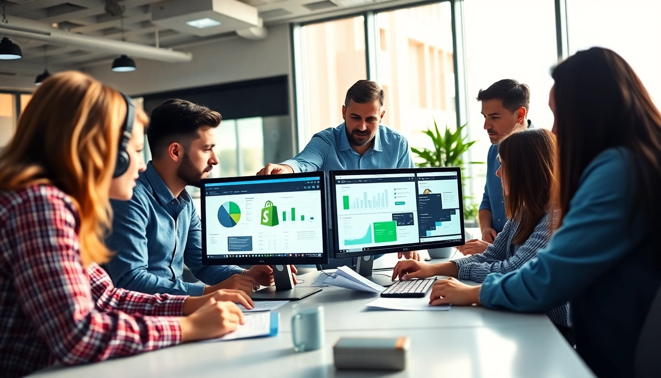 Collaborative workspace showcasing a Shopify development agency discussing strategies.