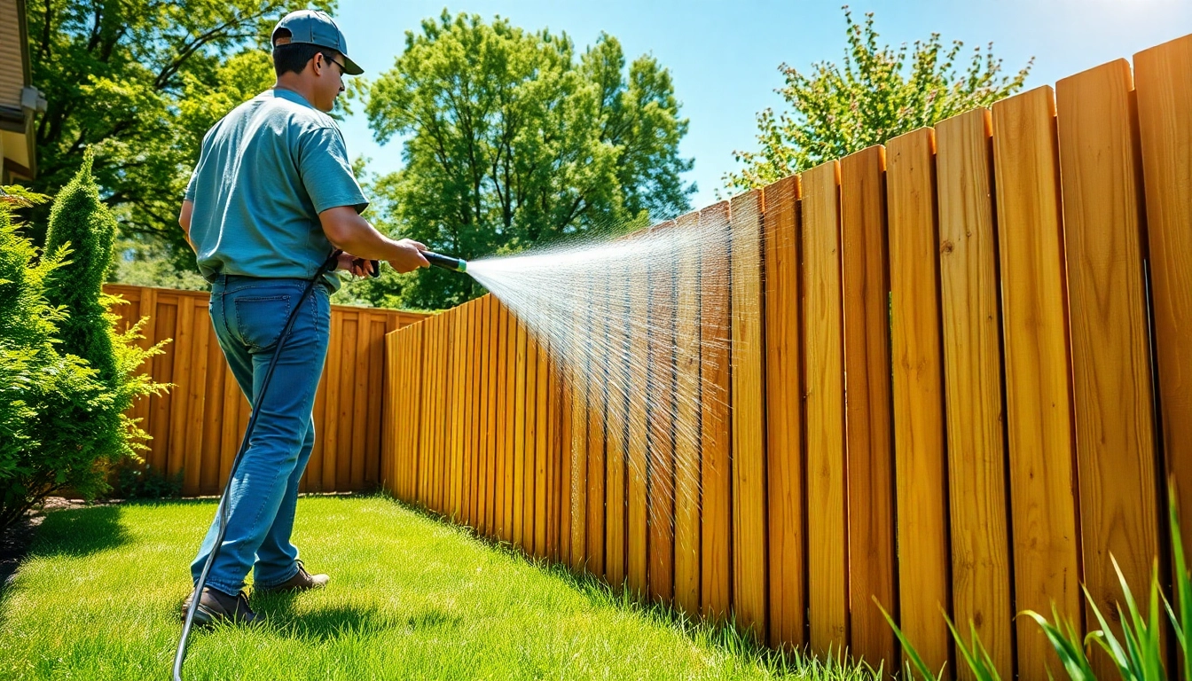Fence Cleaning process showcasing a professional cleaning service revitalizing a wooden fence.