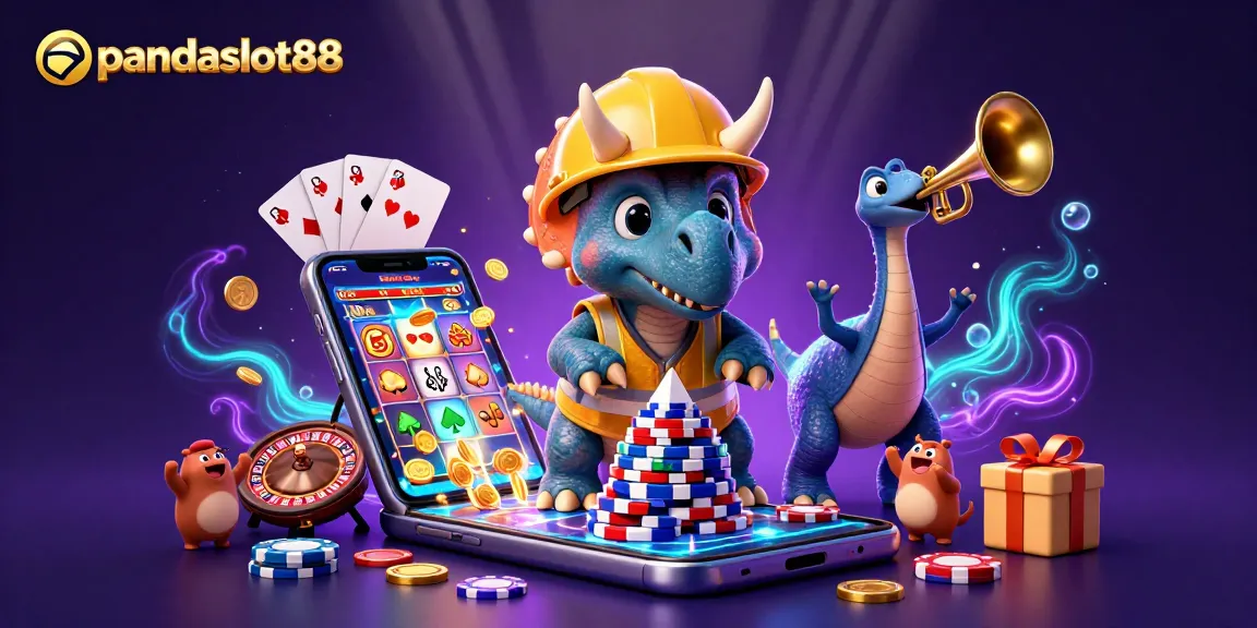 Permainan slot gacor di pandaslot88, dinosaurus membangun tumpukan chip poker merayakan kemenangan!