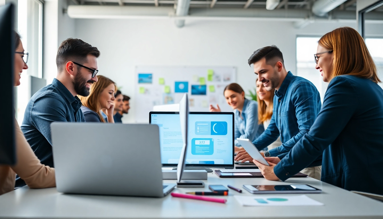 Showcase of a team engaged in Custom Shopify development in a modern workspace.