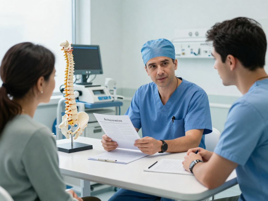 Discussing Bel kayması ameliyatı treatment options in a hospital.