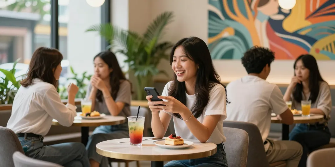 Gái gọi đang trò chuyện vui vẻ tại quán cà phê hiện đại với bạn bè.