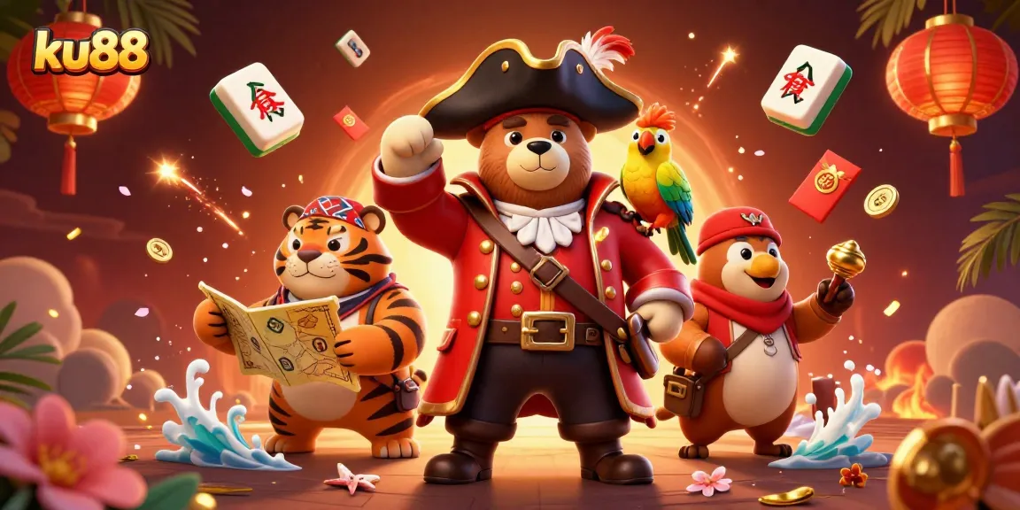 Engage with ku88 through a vibrant 3D casino adventure featuring pirate and tiger characters.