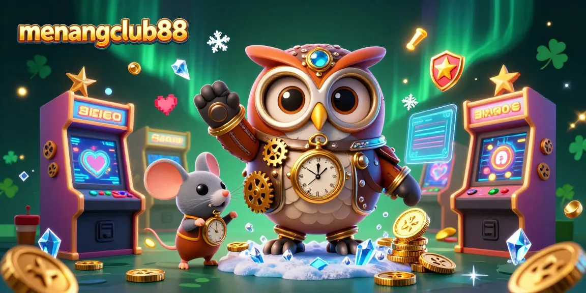 Interact with exciting casino adventures at menangclub88 featuring a vibrant 3D digital illustration.