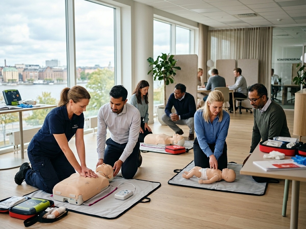 Realistiska övningar i vår HLR kurs Stockholm för nybörjare