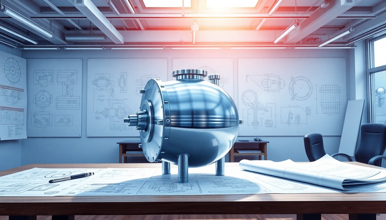 Visual representation highlighting Pressure Vessel Design with a detailed vessel and technical blueprints.
