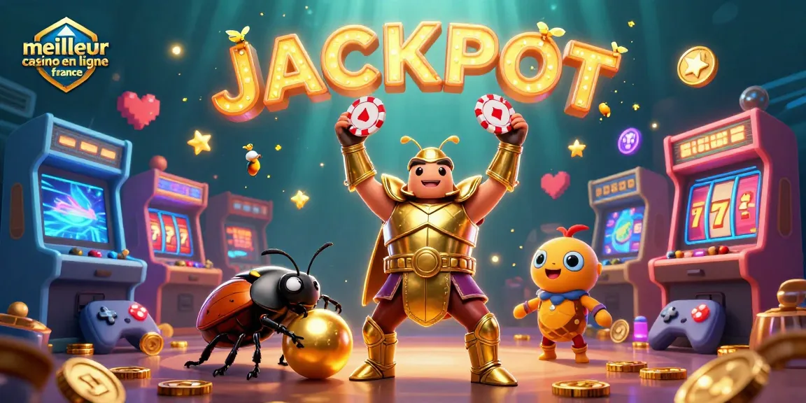 Jouez au meilleur casino en ligne en France avec cette illustration dynamique de jeux et de succès.