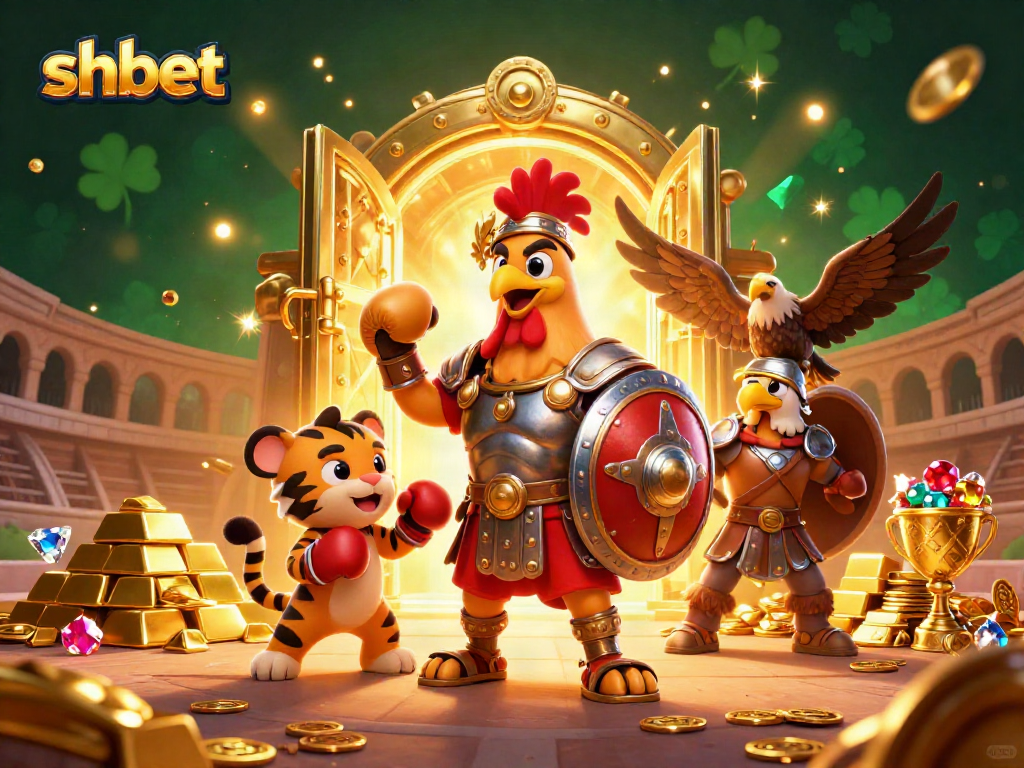 Engage in thrilling shbet gaming experiences with an ultra-detailed illustration featuring a gladiator rooster.